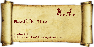 Mazák Aliz névjegykártya